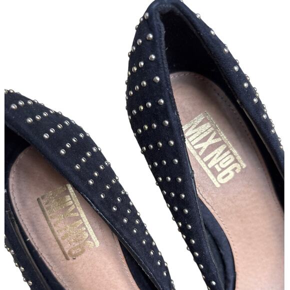 Mix No 6 high heel pumps US 7.5M goldtone studs on black faux suede sexy shoes - Picture 2 of 10